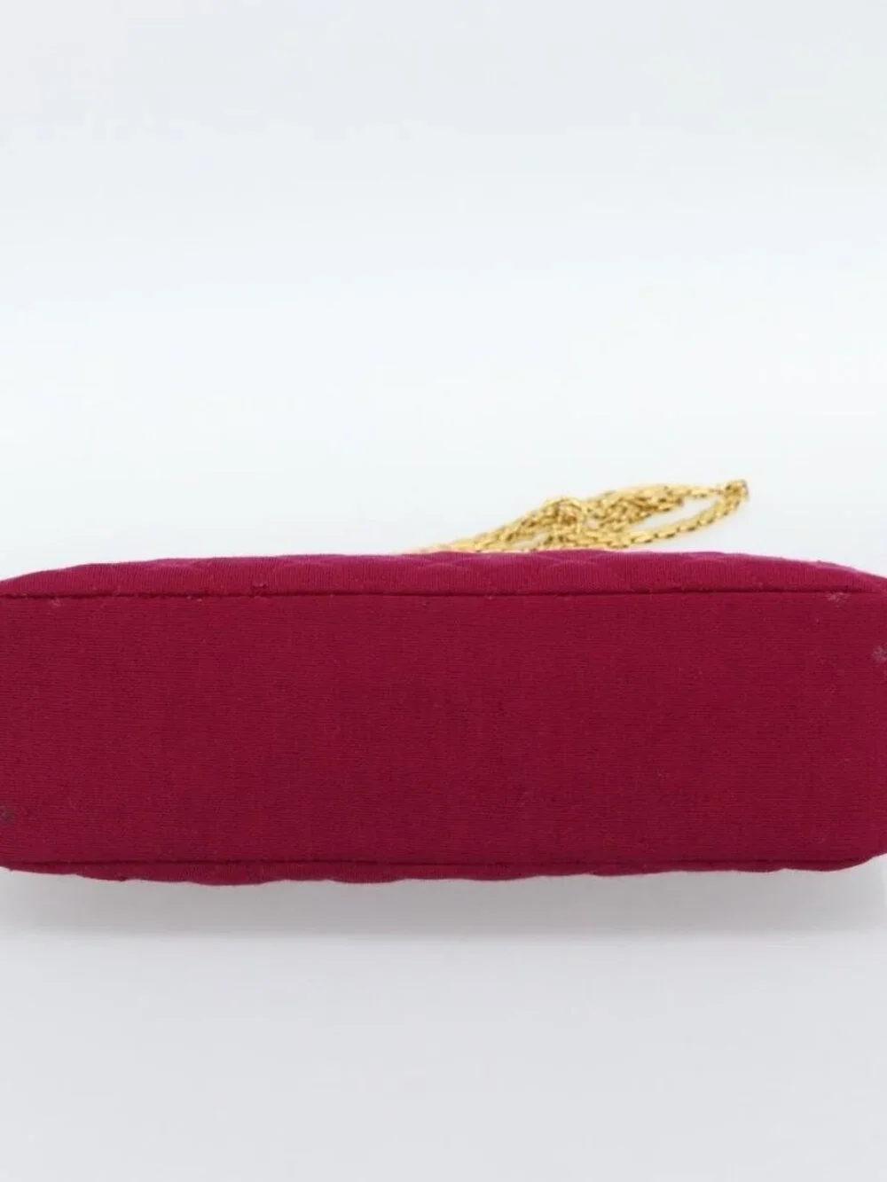 CHANEL Matelasse Chain Shoulder Bag Cotton Jersey Wine Red Gold CC Auth 185539